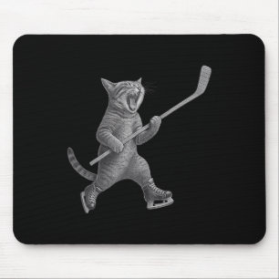 Cat Playing Ice Hockey Stick Funny Skating Cat  Mouse Pad