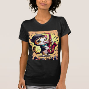Cat playing Jazz music on Saxophone  T-Shirt