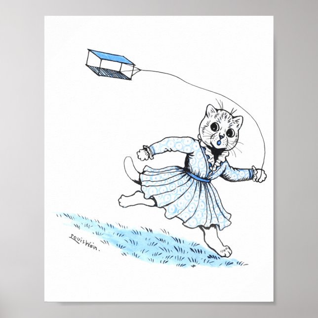 Cat Playing Kite, Louis Wain Poster (Front)