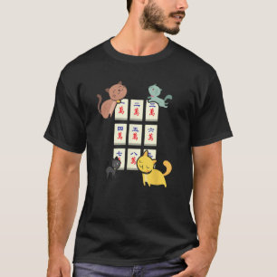 Cat Playing Mahjong Funny Players With Letters T-Shirt