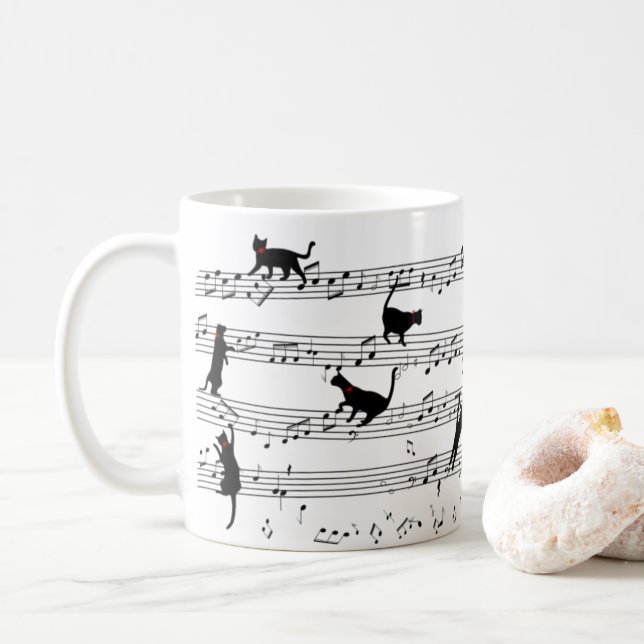 Cat Playing Note Music, Cat Music, Black Cat Gift Coffee Mug (With Donut)