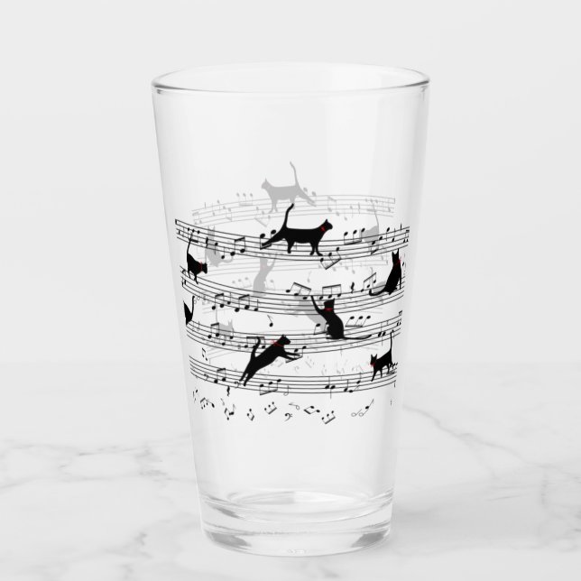 Cat Playing Note Music, Cat Music, Black Cat Gift Glass (Front)