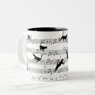 Cat Playing Note Music, Cat Music, Black Cat Gift Two-Tone Coffee Mug