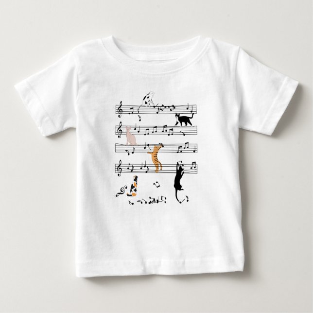 Cat Playing Note Music, Naughty Cat Gift, Cute Cat Baby T-Shirt (Front)