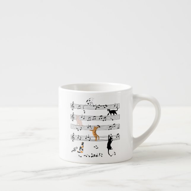 Cat Playing Note Music, Naughty Cat Gift, Cute Cat Espresso Cup (Right)