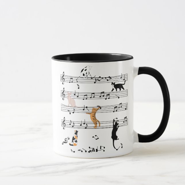 Cat Playing Note Music, Naughty Cat Gift, Cute Cat Mug (Right)