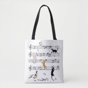Cat Playing Note Music, Naughty Cat Gift, Cute Cat Tote Bag