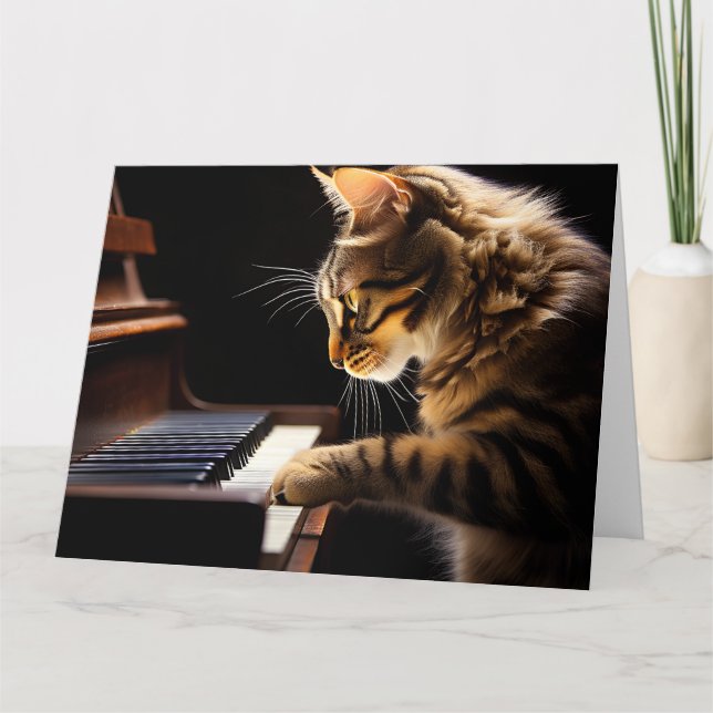CAT PLAYING PIANO BIRTHDAY CUTE GREETING CARD (Front)