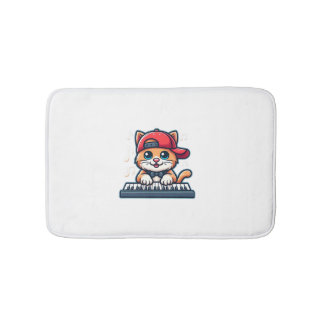 Cat Playing Piano Design for Music and Cat Lovers  Bath Mat