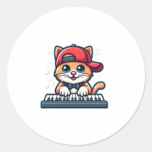 Cat Playing Piano Design for Music and Cat Lovers Classic Round Sticker