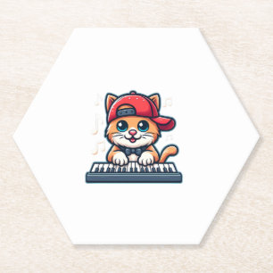 Cat Playing Piano Design for Music and Cat Lovers Paper Coaster