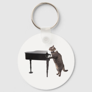 Cat Playing Piano Key Ring