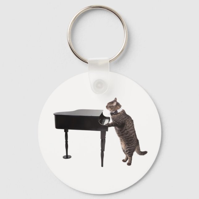 Cat Playing Piano Key Ring (Front)