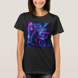 Cat Playing Piano Music Lover Funny T-Shirt