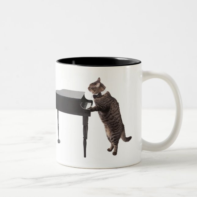 Cat Playing Piano Two-Tone Coffee Mug (Right)