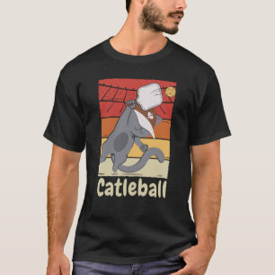 Cat Playing Pickle ball Game Vintage Cat Picklebal T-Shirt