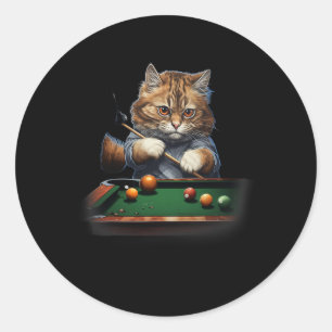 Cat Playing Pool Billiards Cool Funny Cats Classic Round Sticker