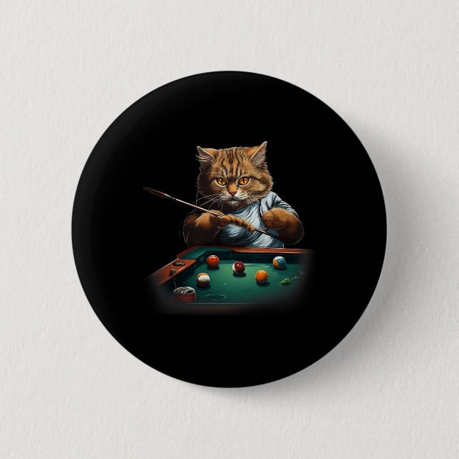 Cat Playing Pool Billiards Cool Funny Cats Men Wom 6 Cm Round Badge (Front)