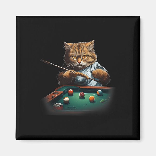 Cat Playing Pool Billiards Cool Funny Cats Men Wom Magnet (Front)