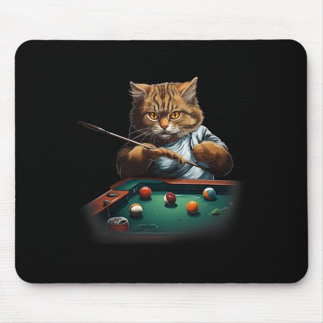 Cat Playing Pool Billiards Cool Funny Cats Men Wom Mouse Pad (Front)