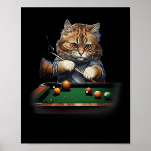 Cat Playing Pool Billiards Cool Funny Cats Poster