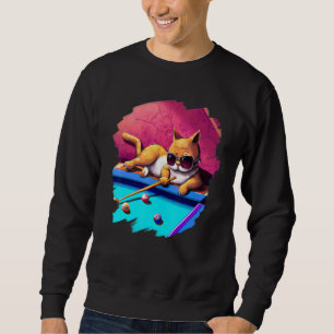 Cat Playing Pool Billiards in Lounge Cool Cats 2 Sweatshirt
