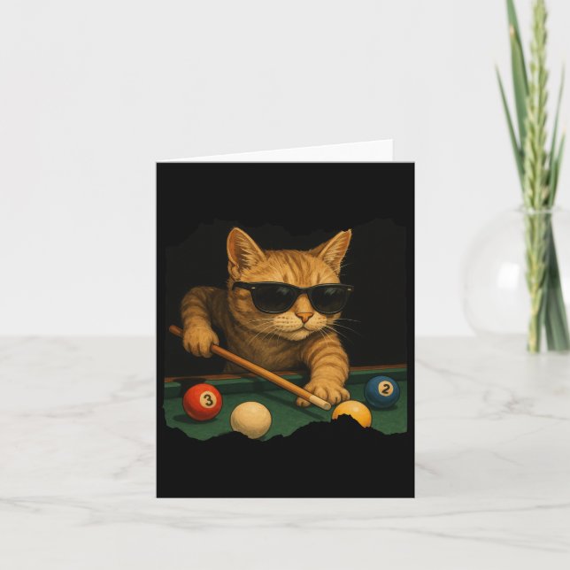 Cat Playing Pool Billiards In Lounge Cool Funny Ca Card (Front)