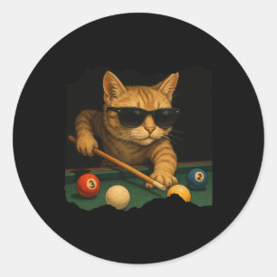 Cat Playing Pool Billiards In Lounge Cool Funny Ca Classic Round Sticker
