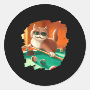 Cat Playing Pool Billiards In Lounge Cool Funny Ca Classic Round Sticker
