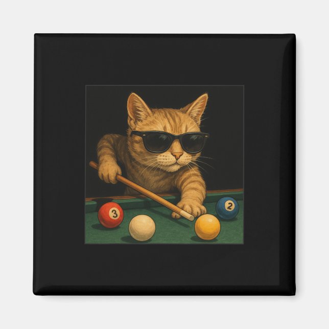 Cat Playing Pool Billiards In Lounge Cool Funny Ca Magnet (Front)