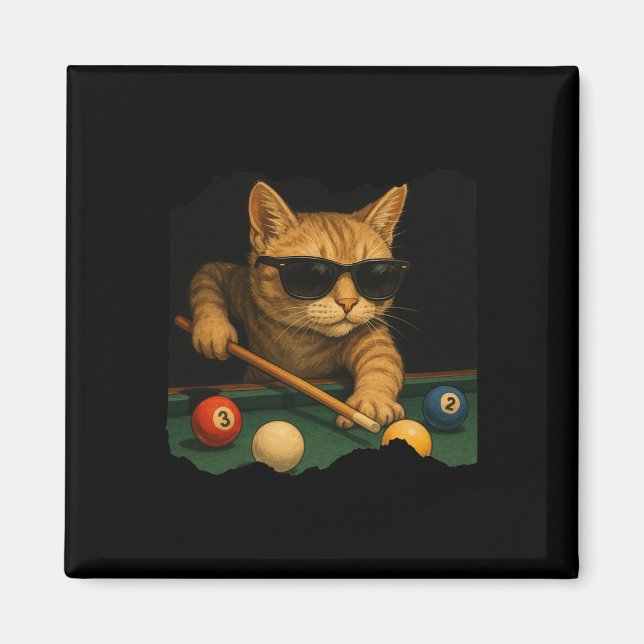 Cat Playing Pool Billiards In Lounge Cool Funny Ca Magnet (Front)