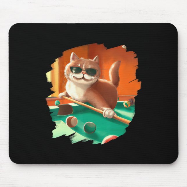 Cat Playing Pool Billiards In Lounge Cool Funny Ca Mouse Pad (Front)
