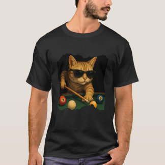 Cat Playing Pool Billiards in Lounge Cool Funny Ca T-Shirt