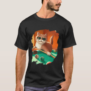 Cat Playing Pool Billiards In Lounge Cool Funny Ca T-Shirt