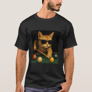 Cat Playing Pool Billiards in Lounge Cool Funny Ca T-Shirt