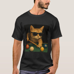 Cat Playing Pool Billiards In Lounge Cool Funny Ca T-Shirt