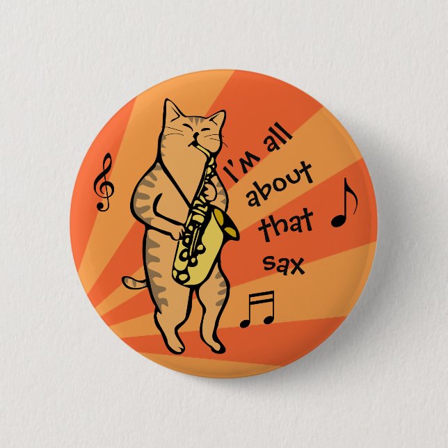 Cat Playing Saxophone 6 Cm Round Badge (Front)