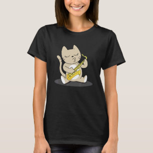 Cat Playing Saxophone Saxophonist Musician T-Shirt