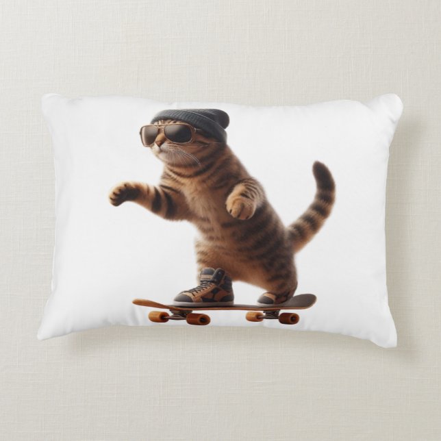 cat playing skateboard  decorative cushion (Back)