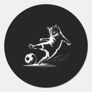 Cat Playing Soccer Byll Graphic Cat Sports Funny C Classic Round Sticker