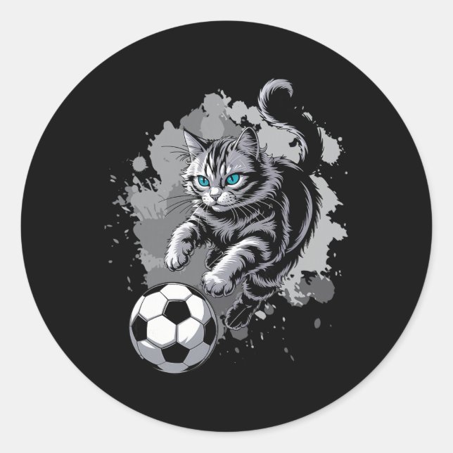 Cat Playing Soccer  Classic Round Sticker (Front)