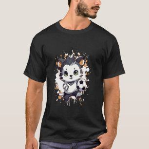 Cat Playing Soccer Comic Mascot T-Shirt