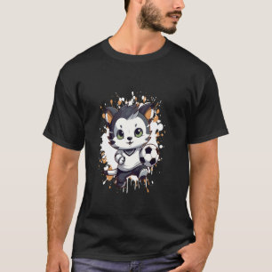 Cat Playing Soccer Comic Mascot T-Shirt