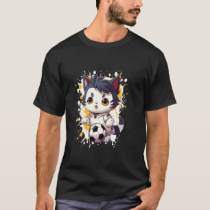 Cat Playing Soccer Cute Comic T-Shirt