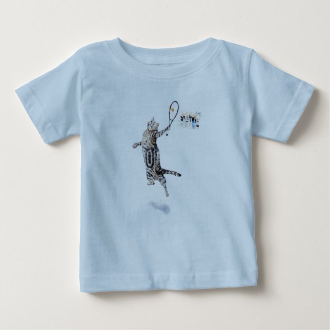 Cat Playing Tennis Baby T-Shirt (Front)