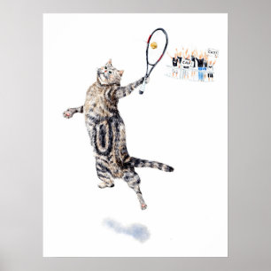 Cat Playing Tennis Poster