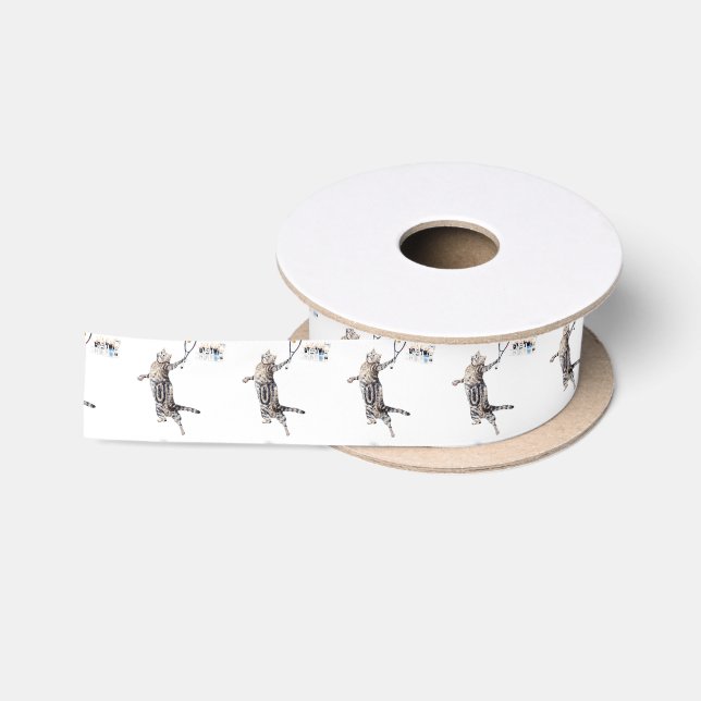 Cat Playing Tennis Satin Ribbon (Spool)