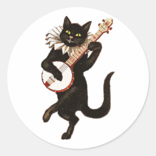 Cat Playing the Banjo Classic Round Sticker
