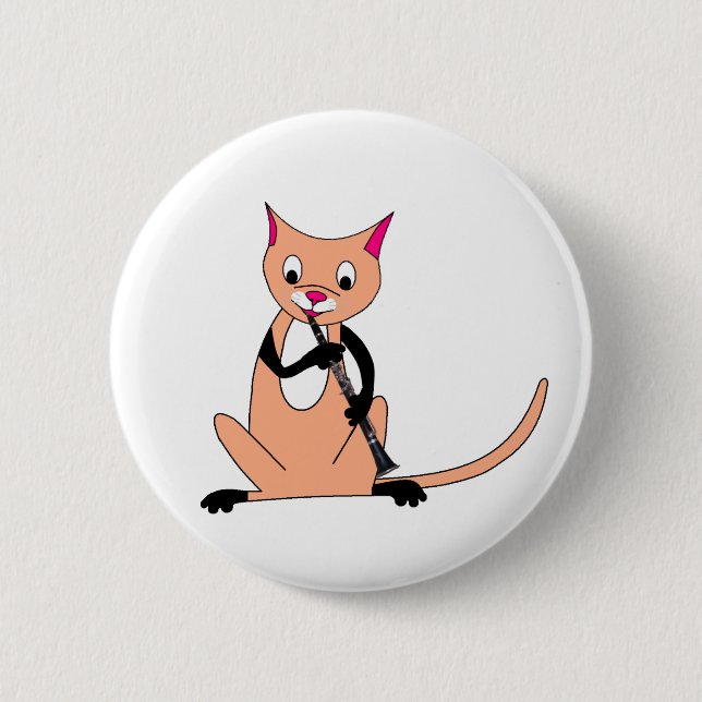 Cat Playing the Clarinet 6 Cm Round Badge (Front)