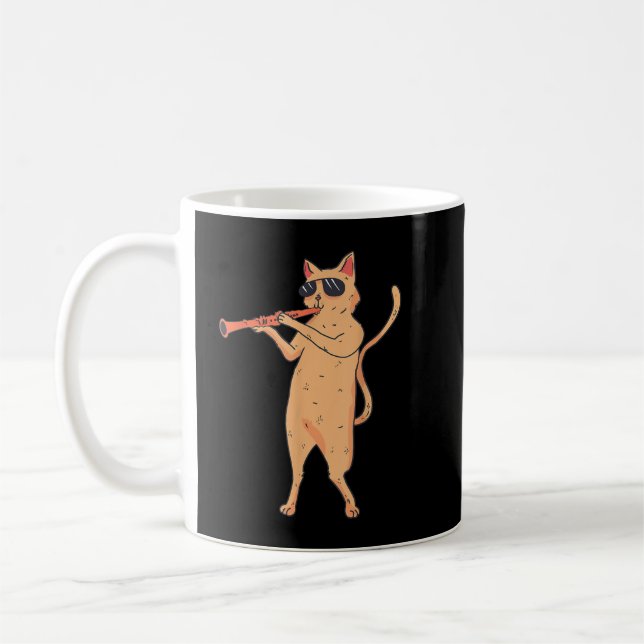Cat Playing The Clarinet for kitty lover3 Coffee Mug (Left)